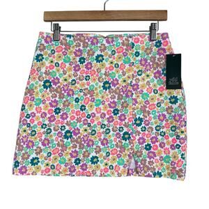 NWT Wild Fable Mini Skirt Womens S Pink Floral Stretch 70s Kawaii Colorful Girly